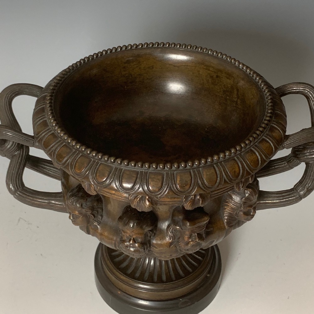 Antique Grand Tour Pair of Large Patinated Bronze Albani Vases View V