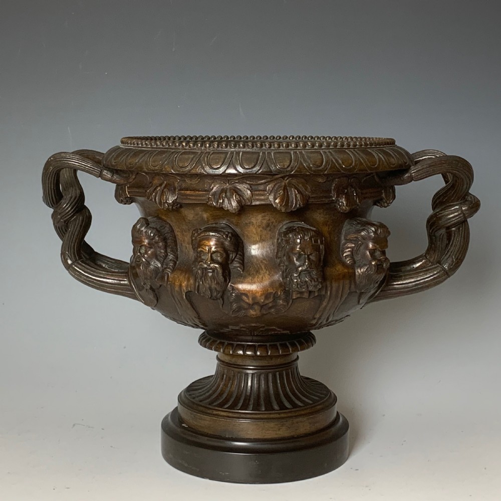 Antique Grand Tour Pair of Large Patinated Bronze Albani Vases View VI