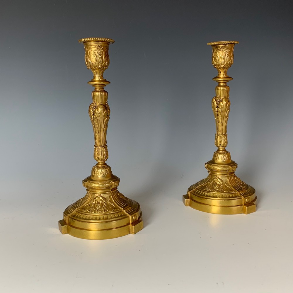 Antique Pair of Napoleon III Gilt Bronze Candlesticks