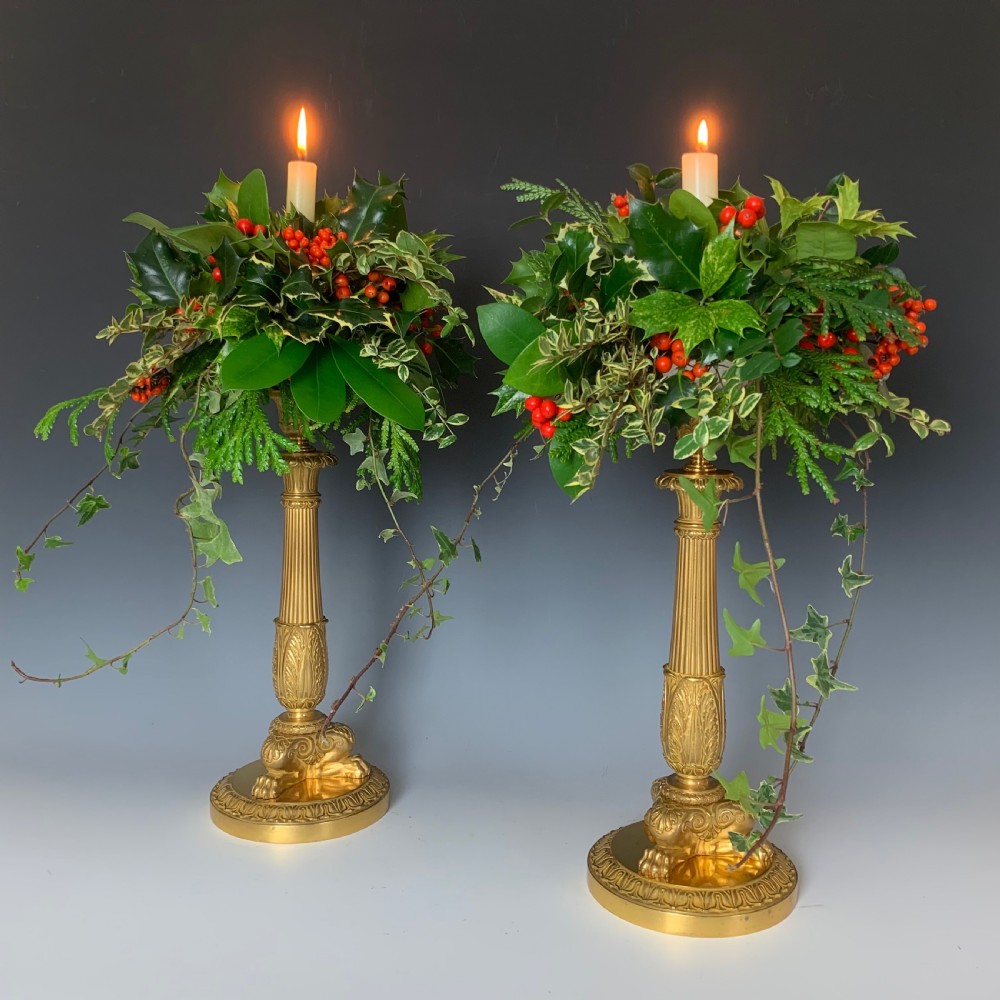 Antique Pair of Charles X Gilt Bronze Candlesticks View VI