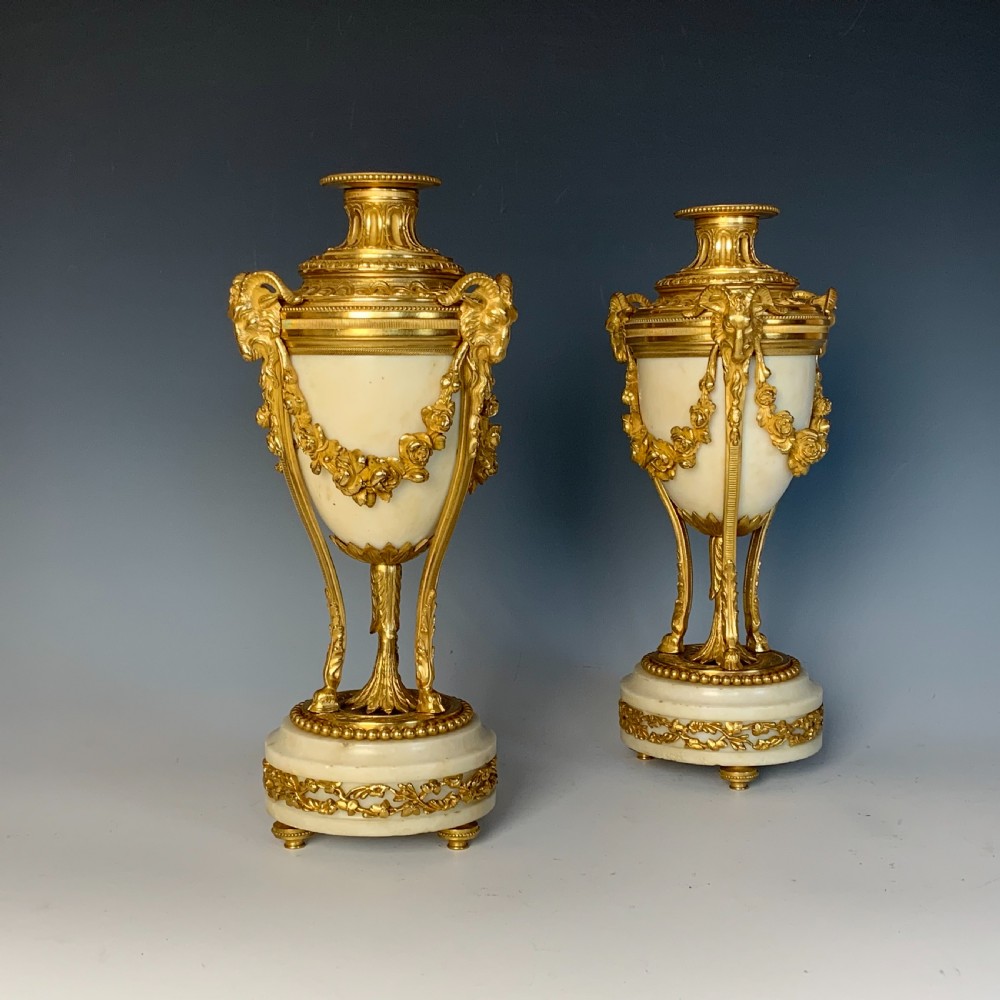 Gilt Bronze & Marble Napoleon III Candlesticks in Louis XVI Style