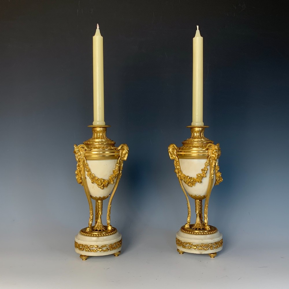 Gilt Bronze & Marble Napoleon III Candlesticks in Louis XVI Style View IV