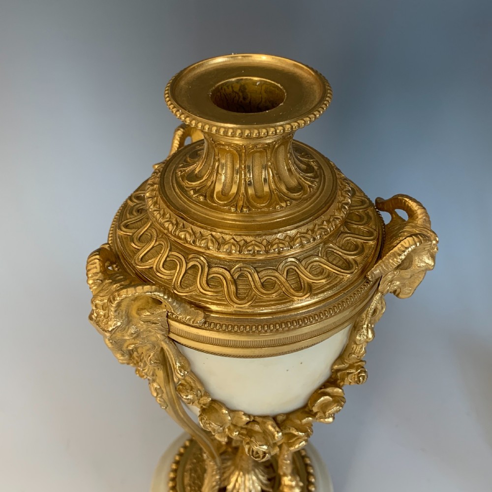 Gilt Bronze & Marble Napoleon III Candlesticks in Louis XVI Style View V