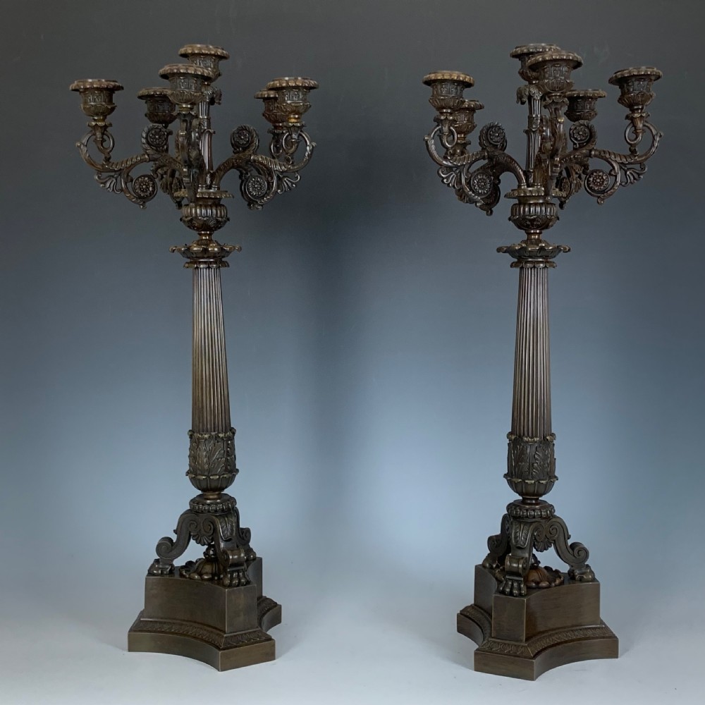 Antique French Charles X Patinated Bronze Six Light Candelabra