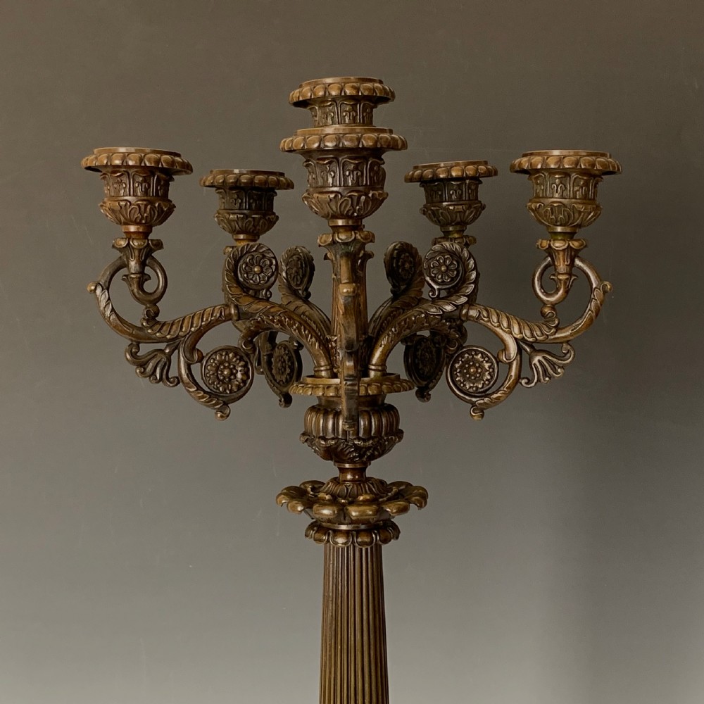 Antique French Charles X Patinated Bronze Six Light Candelabra View III