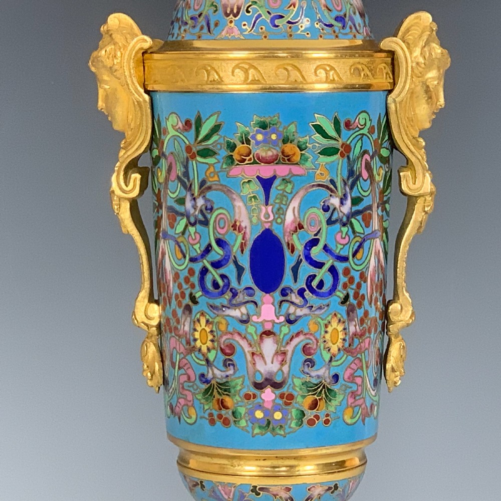 Antique French Champlevé & Gilt Bronze Urns View II