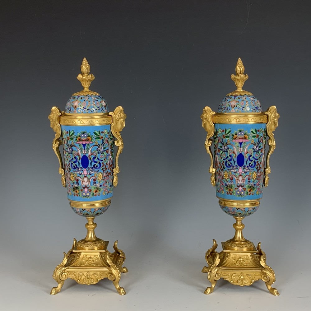 Antique French Champlevé & Gilt Bronze Urns