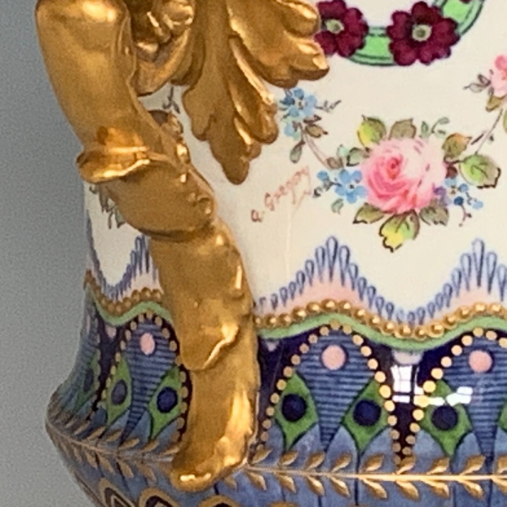 Royal Crown Derby Pedestal Vase Signed Gregory  View IV