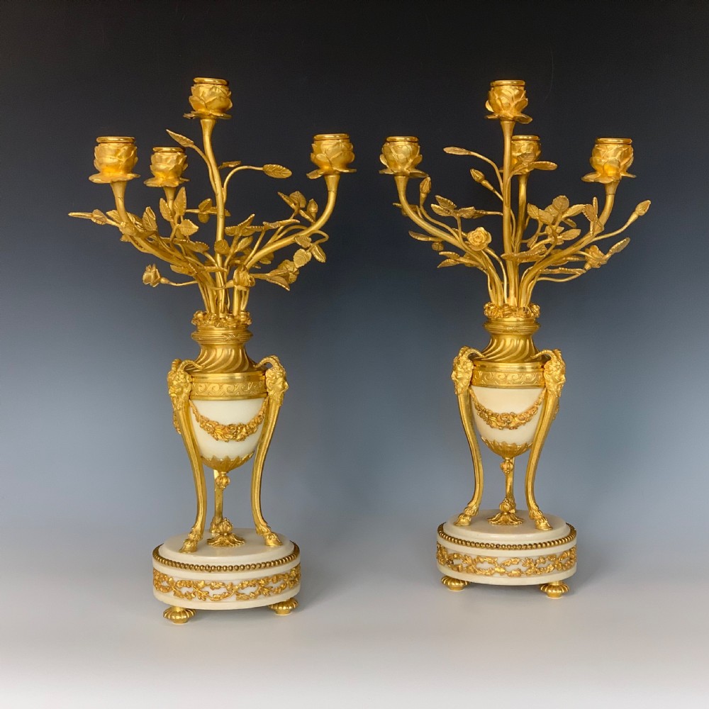 Louis XVI Style Gilt Bronze & Marble Candelabra