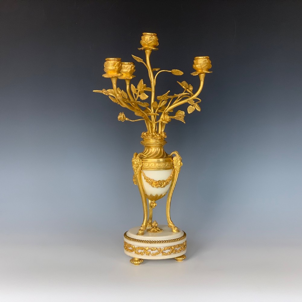Louis XVI Style Gilt Bronze & Marble Candelabra View II