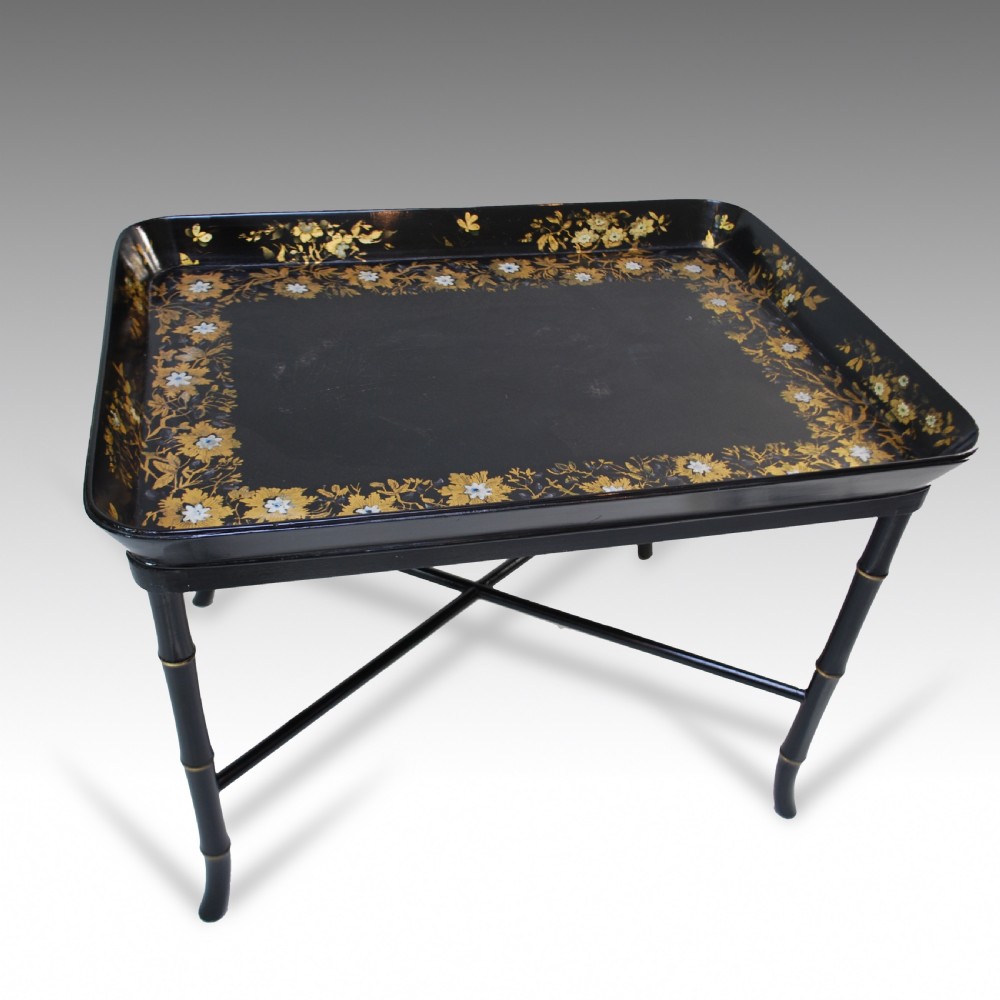 Victorian Papier Mache Tray on Stand Table