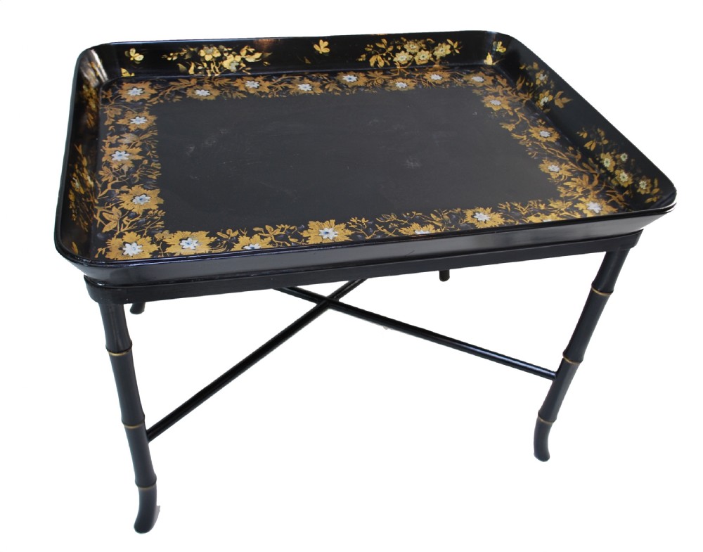 Victorian Papier Mache Tray on Stand Table View II