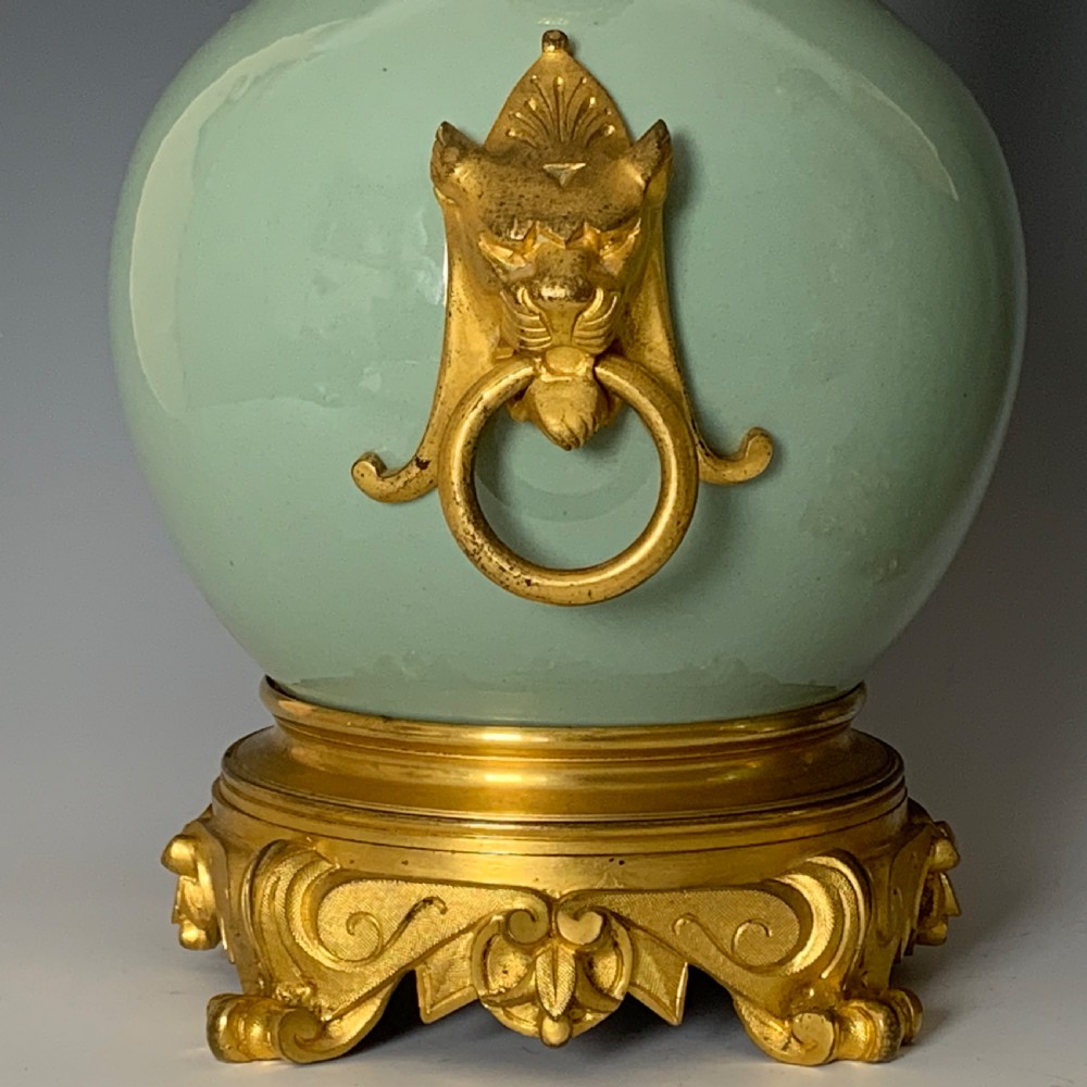 Antique Pair of Chinese Style Celadon Ormolu Mounted Vases View IV