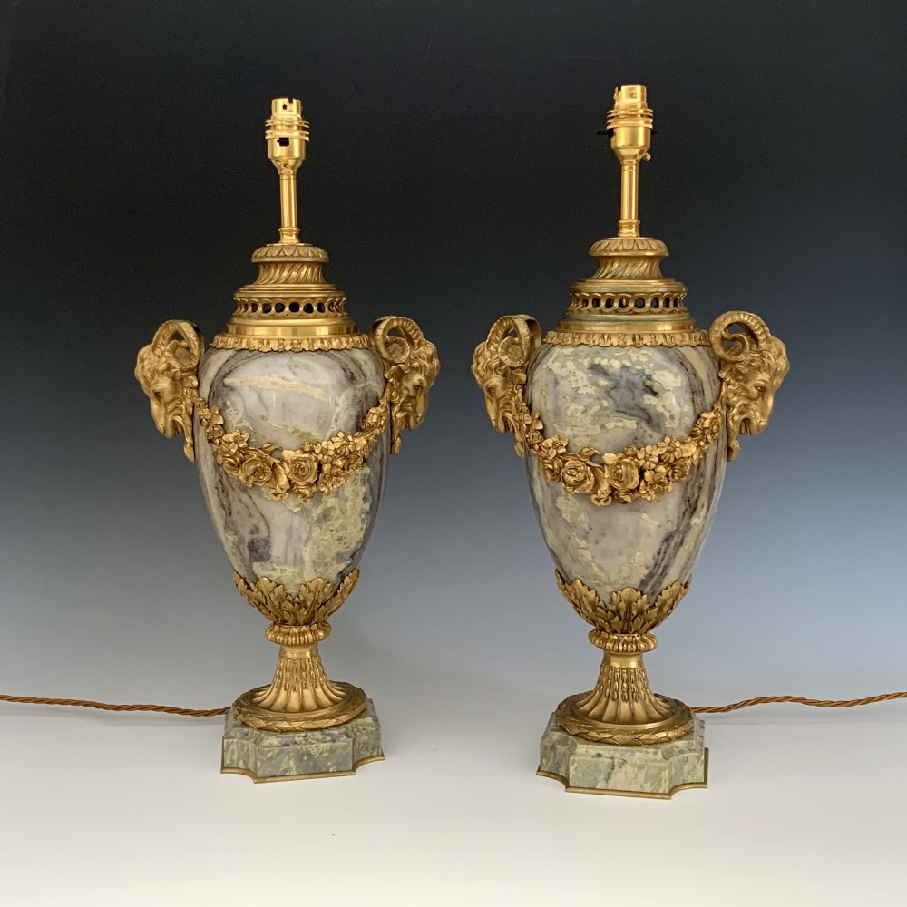 Pair of Late 19th Century French Marble & Ormolu Mounted Table Lamps