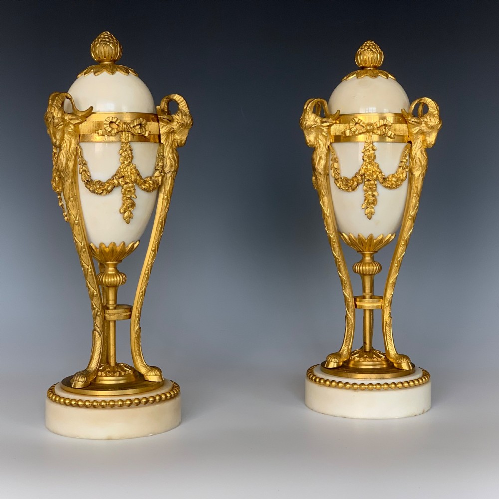 Pair of Napoleon III Gilt Bronze & Marble Cassolettes