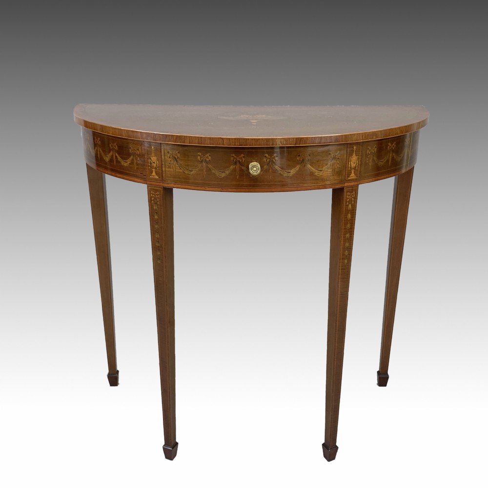 Edwards & Roberts Inlaid Mahogany Demi Lune Console Table