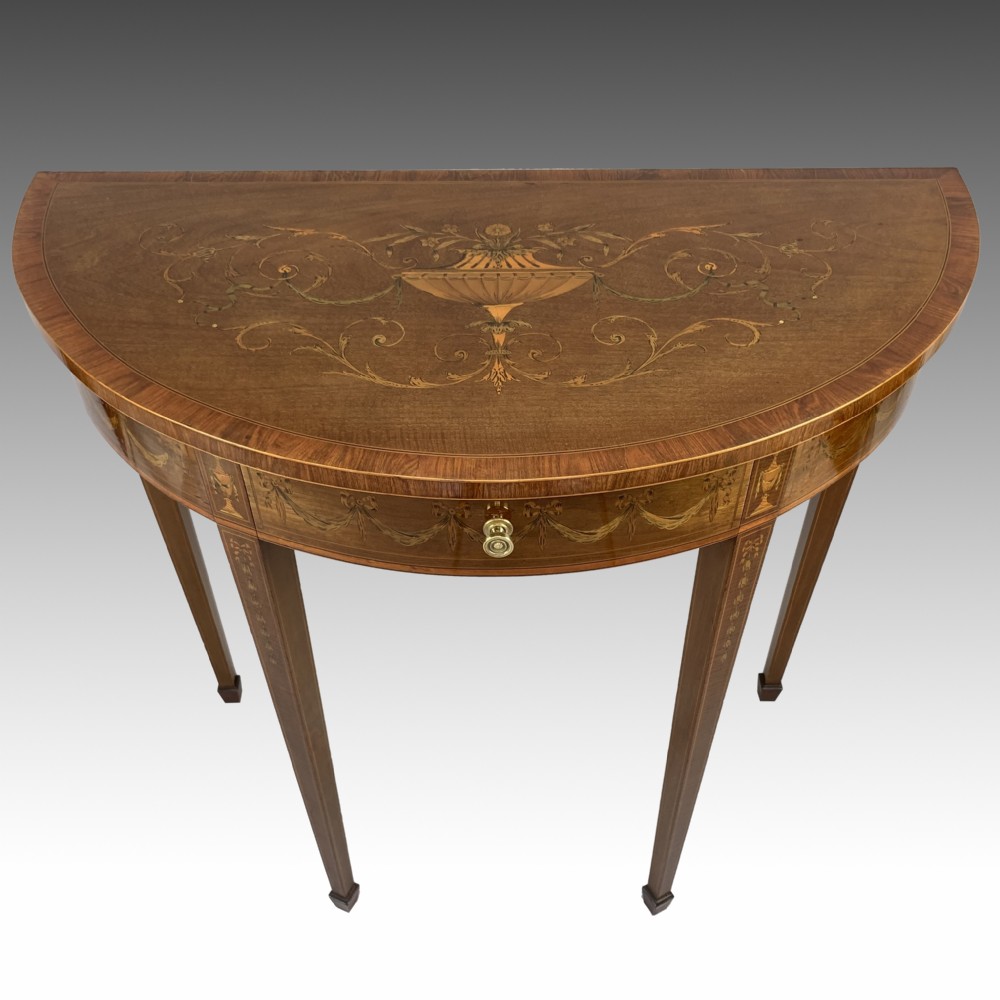 Edwards & Roberts Inlaid Mahogany Demi Lune Console Table View VI