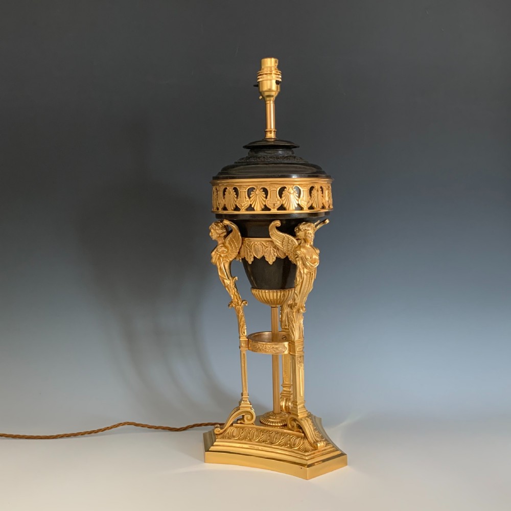 Antique Patinated & Gilt Bronze Table Lamp in the Regency Taste
