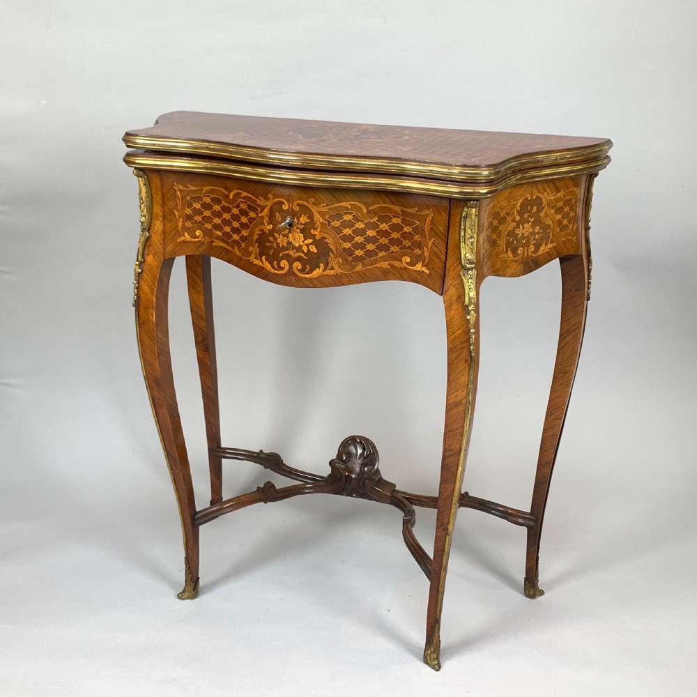 Antique French Napoleon III Marquetry Card Table