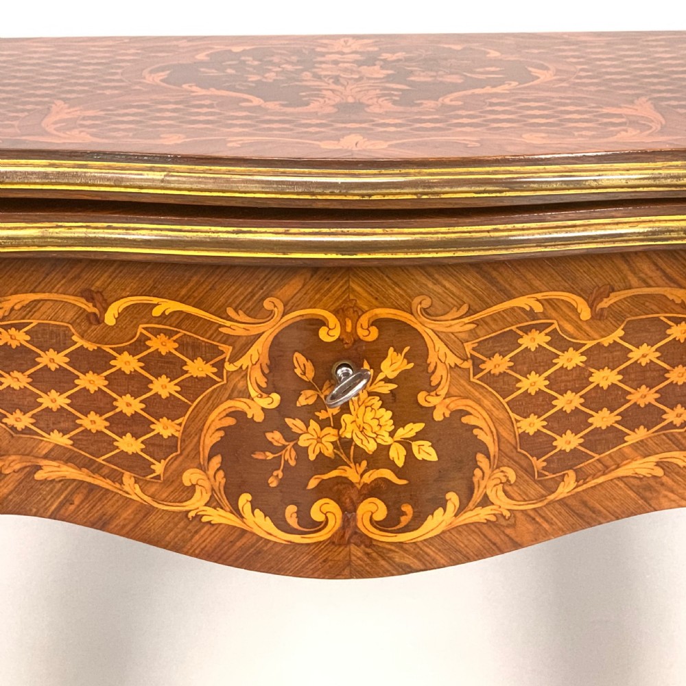 Antique French Napoleon III Marquetry Card Table View II