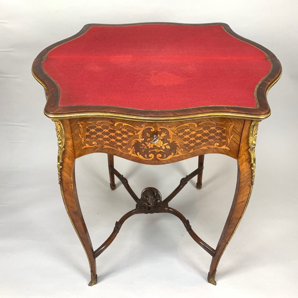 Antique French Napoleon III Marquetry Card Table View IV