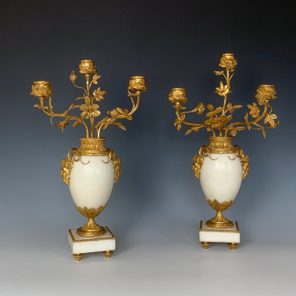 A Pair of 19th Century French Gilt Bronze Mounted Candelabra in Louis XVI Style
