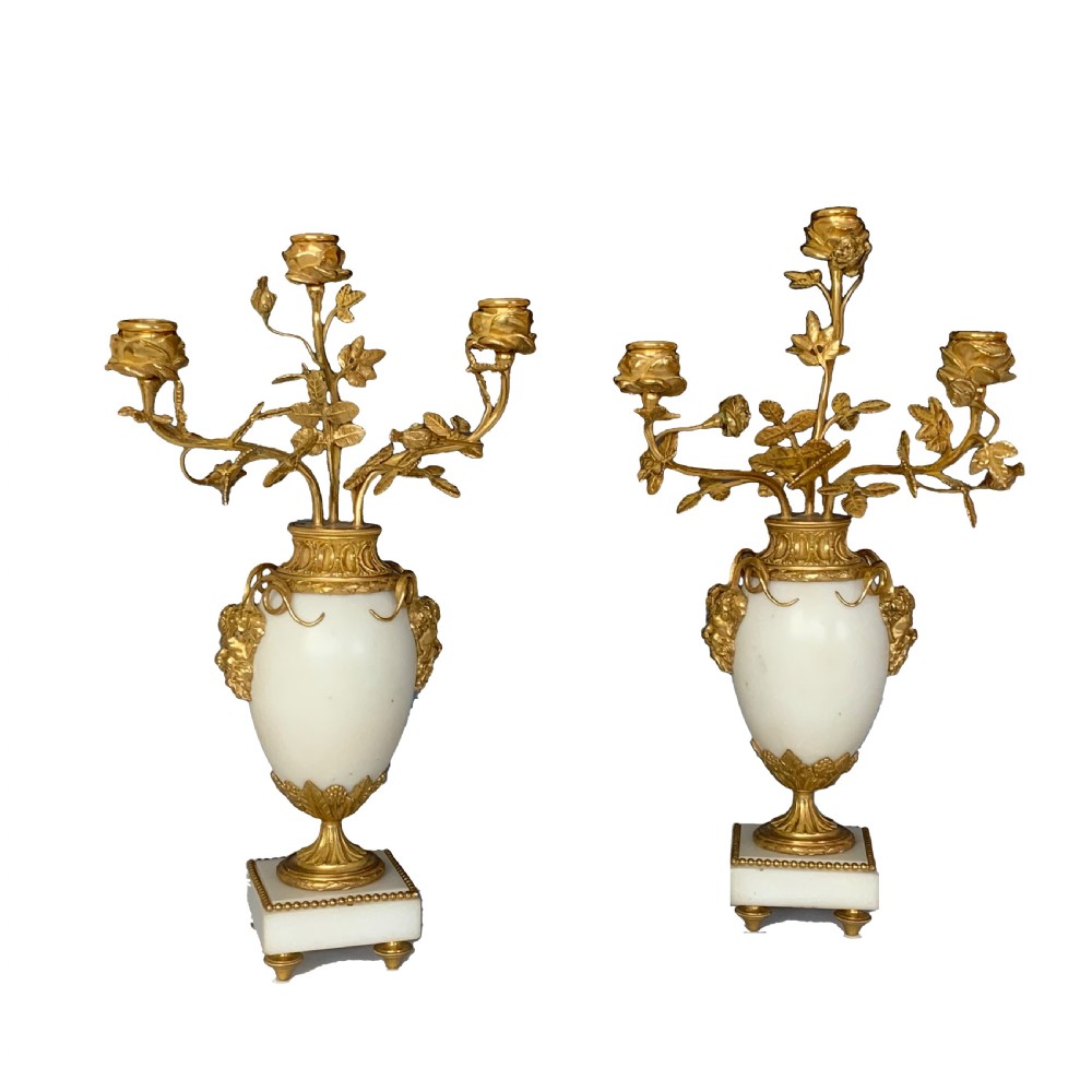 A Pair of 19th Century French Gilt Bronze Mounted Candelabra in Louis XVI Style View VI