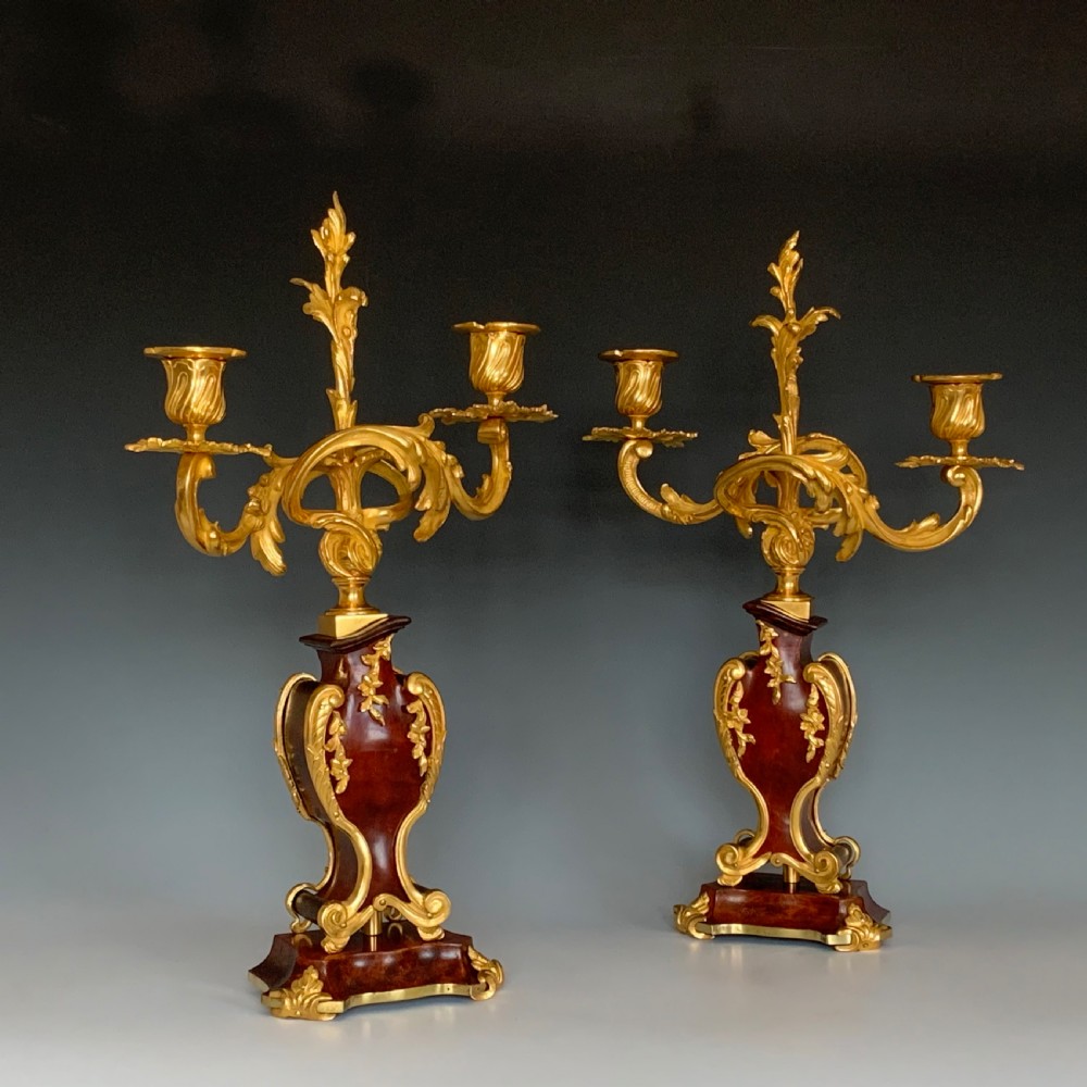 A Pair of 19th Century Boulle Style Ormolu & Tortoiseshell Candelabra 