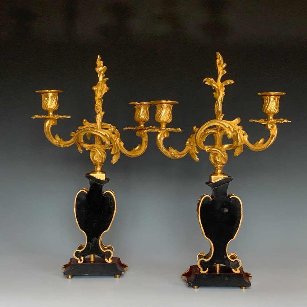 A Pair of 19th Century Boulle Style Ormolu & Tortoiseshell Candelabra  View II