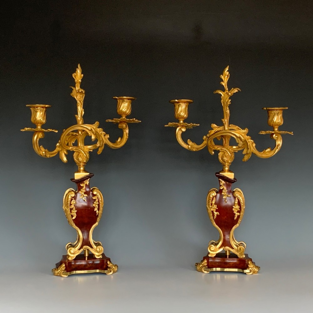 A Pair of 19th Century Boulle Style Ormolu & Tortoiseshell Candelabra  View IV