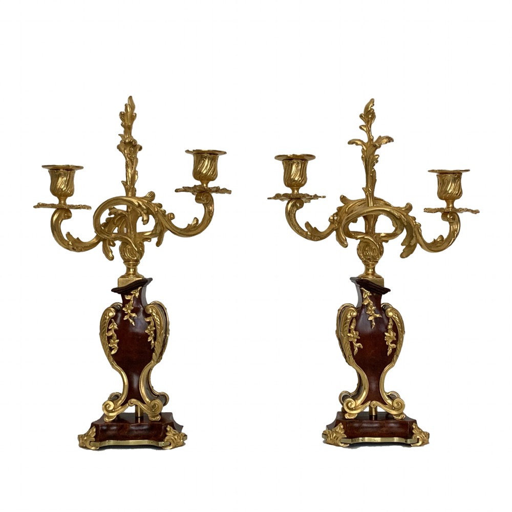 A Pair of 19th Century Boulle Style Ormolu & Tortoiseshell Candelabra  View V