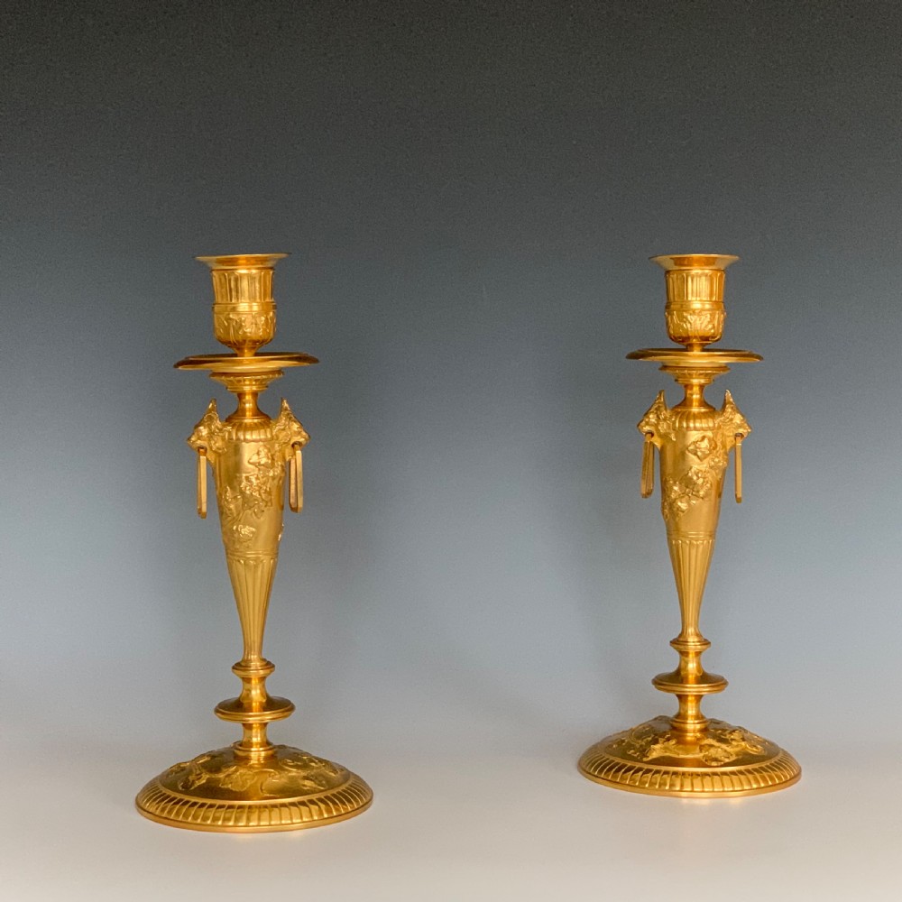 A Pair of 19th Century French Gilt Bronze Candlesticks
