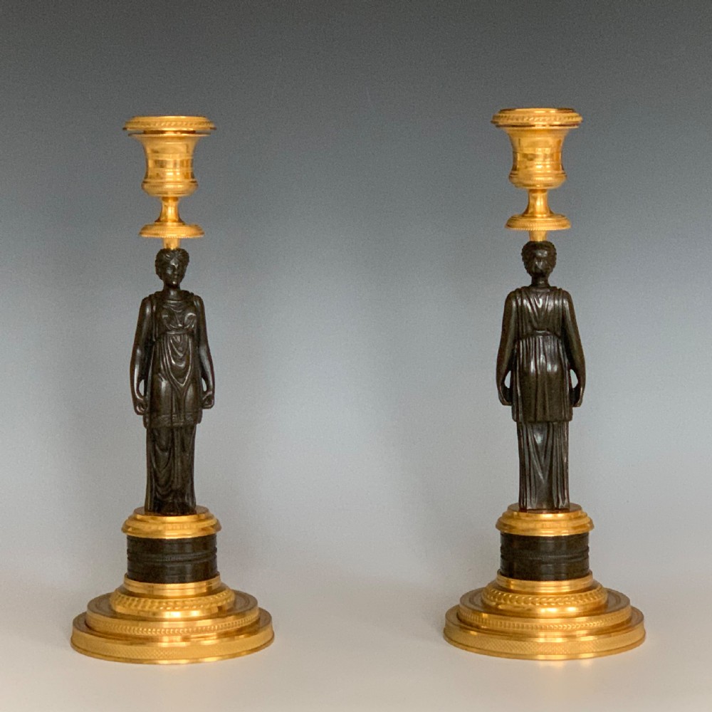 A Pair of French Empire Gilt & Patinated Bronze Candlesticks View III