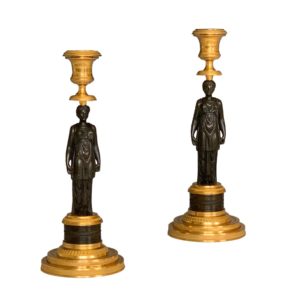 A Pair of French Empire Gilt & Patinated Bronze Candlesticks View IV