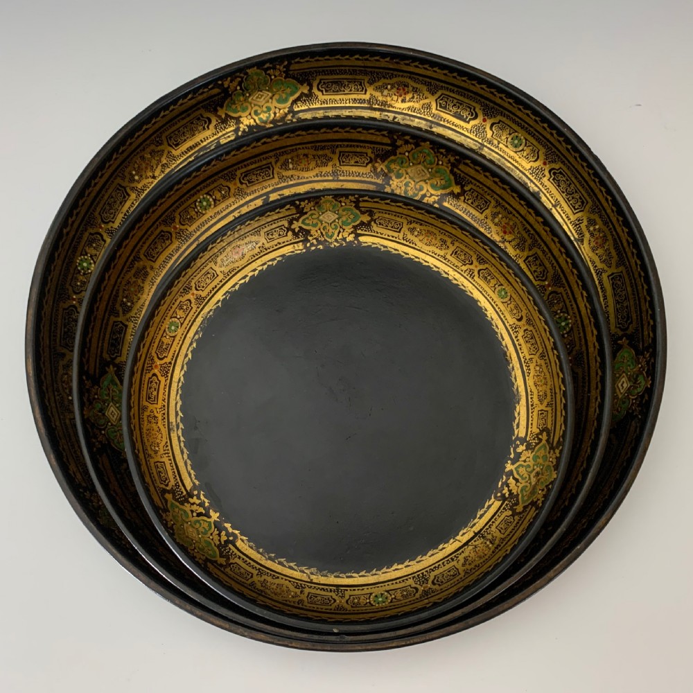 A set of Three Graduated Victorian Papier Mache Trays View III