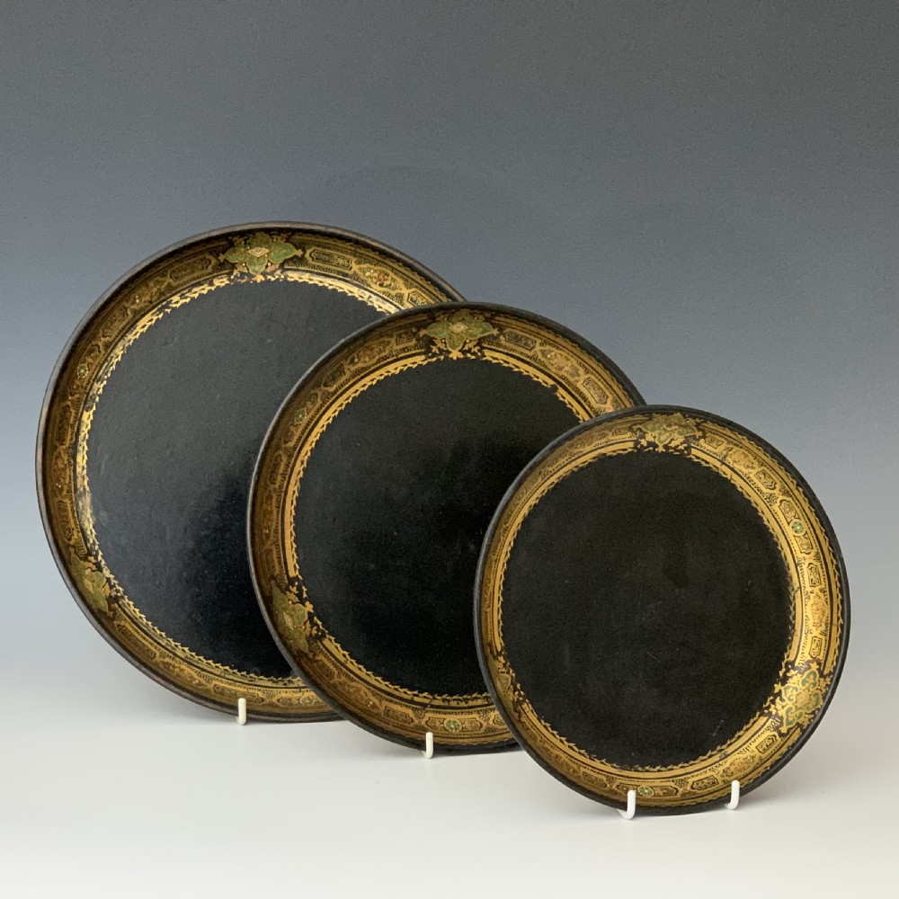 A set of Three Graduated Victorian Papier Mache Trays View V