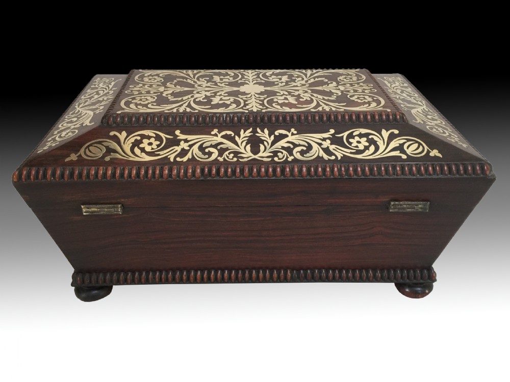 Antique George IV Brass Inlaid Rosewood Sewing Box by Thomas Briggs View VI