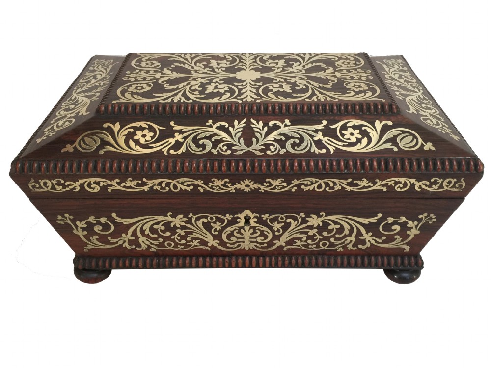 Antique George IV Brass Inlaid Rosewood Sewing Box by Thomas Briggs