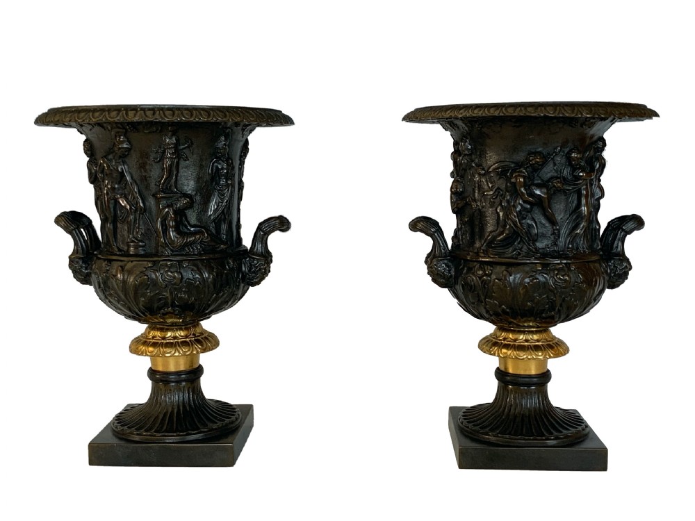 A Pair of Medici & Borghese Bronze Vases After the Antique in Grand Tour Style