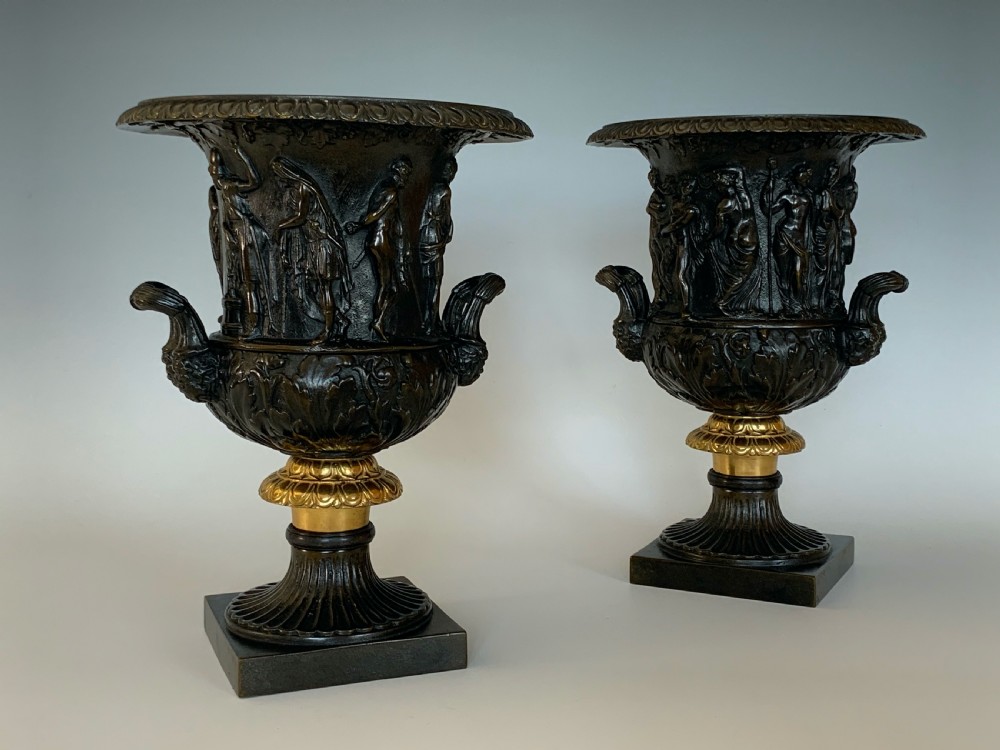 A Pair of Medici & Borghese Bronze Vases After the Antique in Grand Tour Style View II