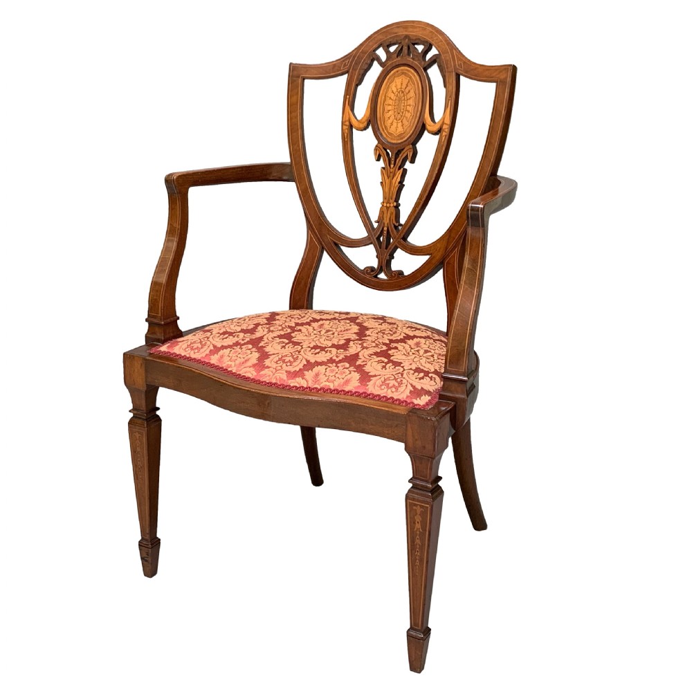 Fine Edwardian Mahogany & Inlaid Antique Arm Chair