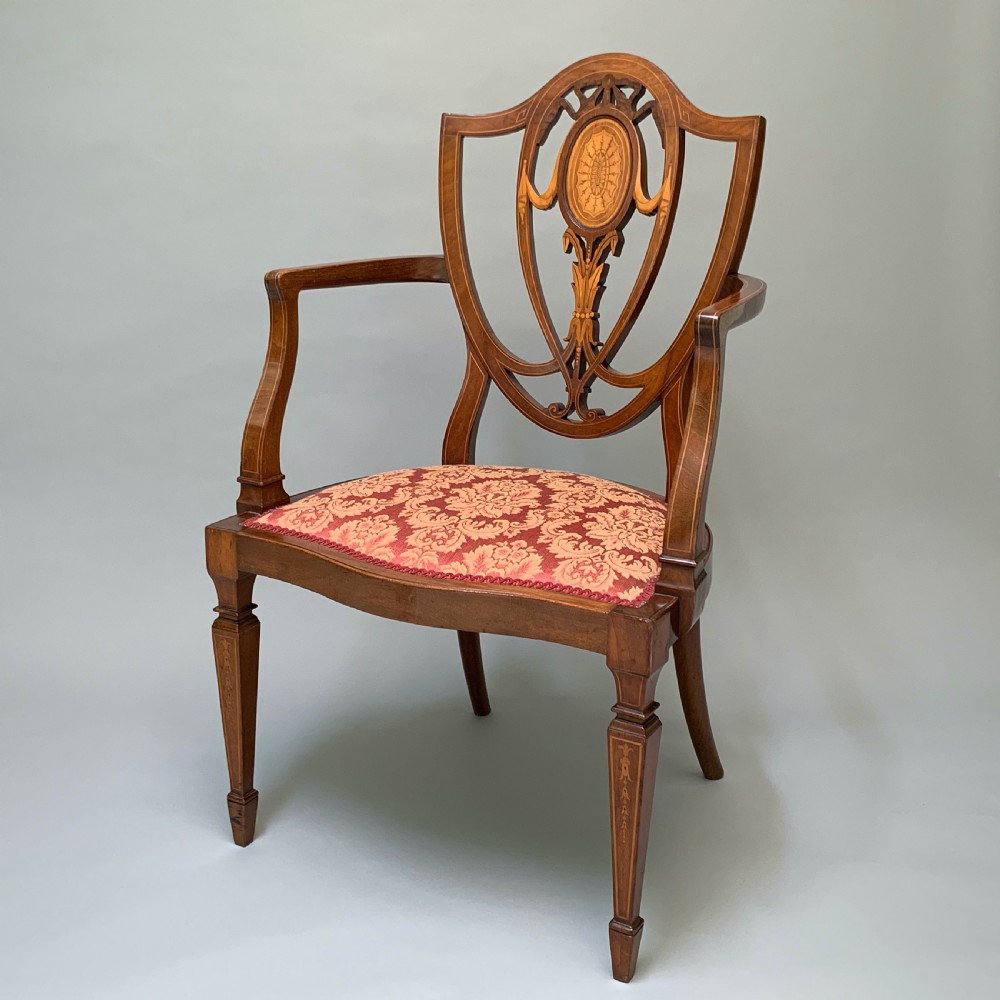 Fine Edwardian Mahogany & Inlaid Antique Arm Chair View II
