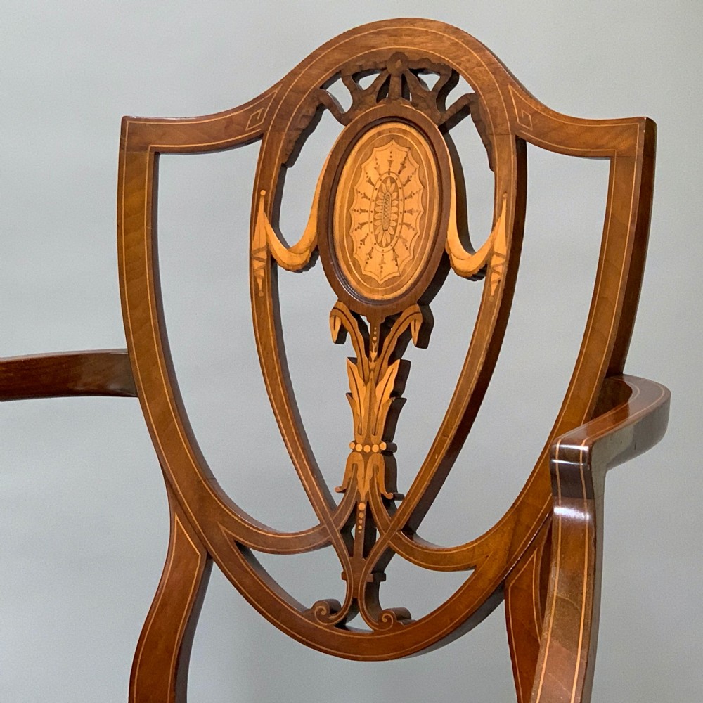 Fine Edwardian Mahogany & Inlaid Antique Arm Chair View III