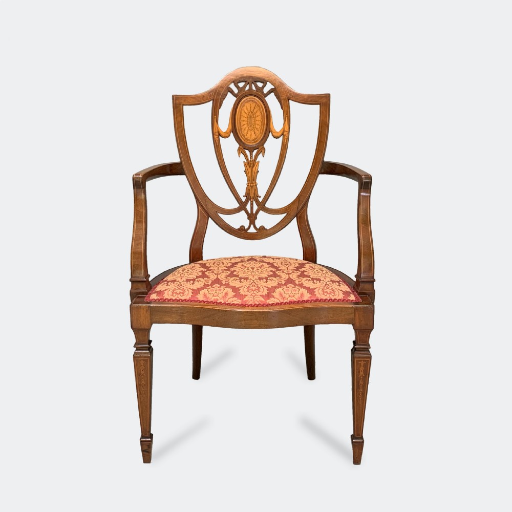 Fine Edwardian Mahogany & Inlaid Antique Arm Chair View VII