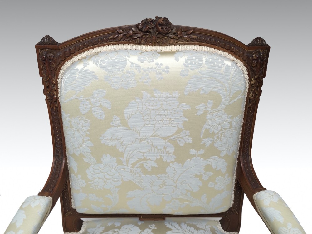 Pair of French Walnut & Parcel Gilt Armchairs Louis XV Style View IV
