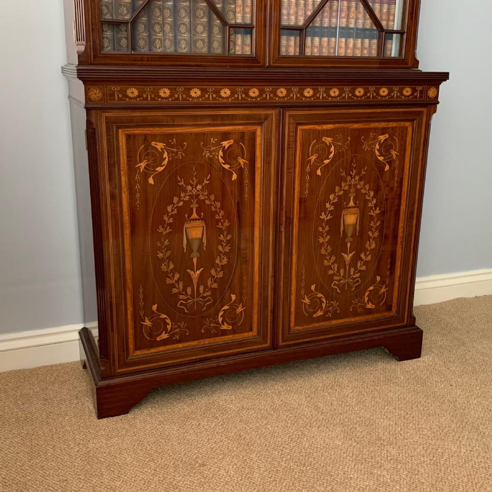 Maples & Co Mahogany Marquetry Inlaid Bookcase View II