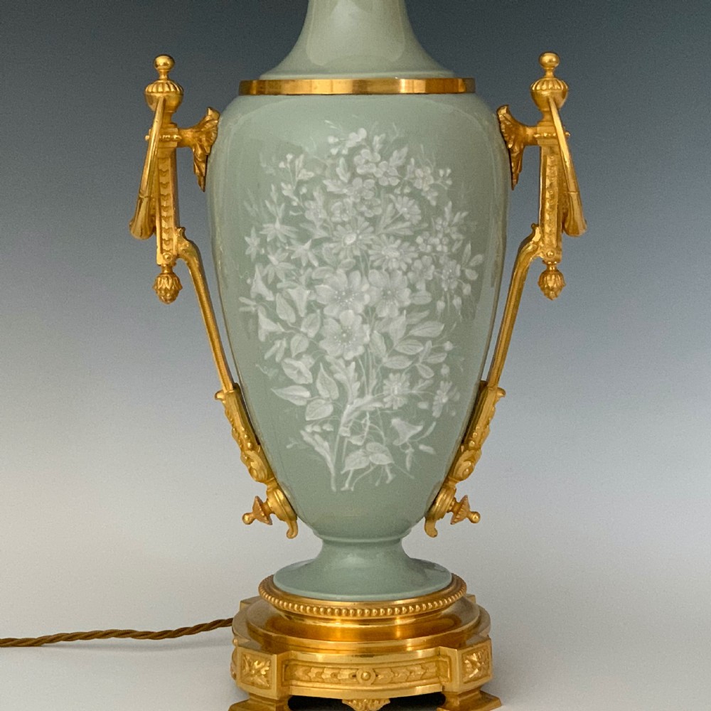19th Century French Celadon Ground Pate-sur-Pate Lamp View IV