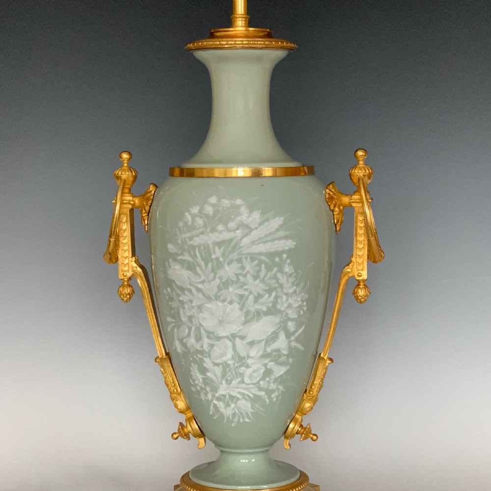 19th Century French Celadon Ground Pate-sur-Pate Lamp View VI