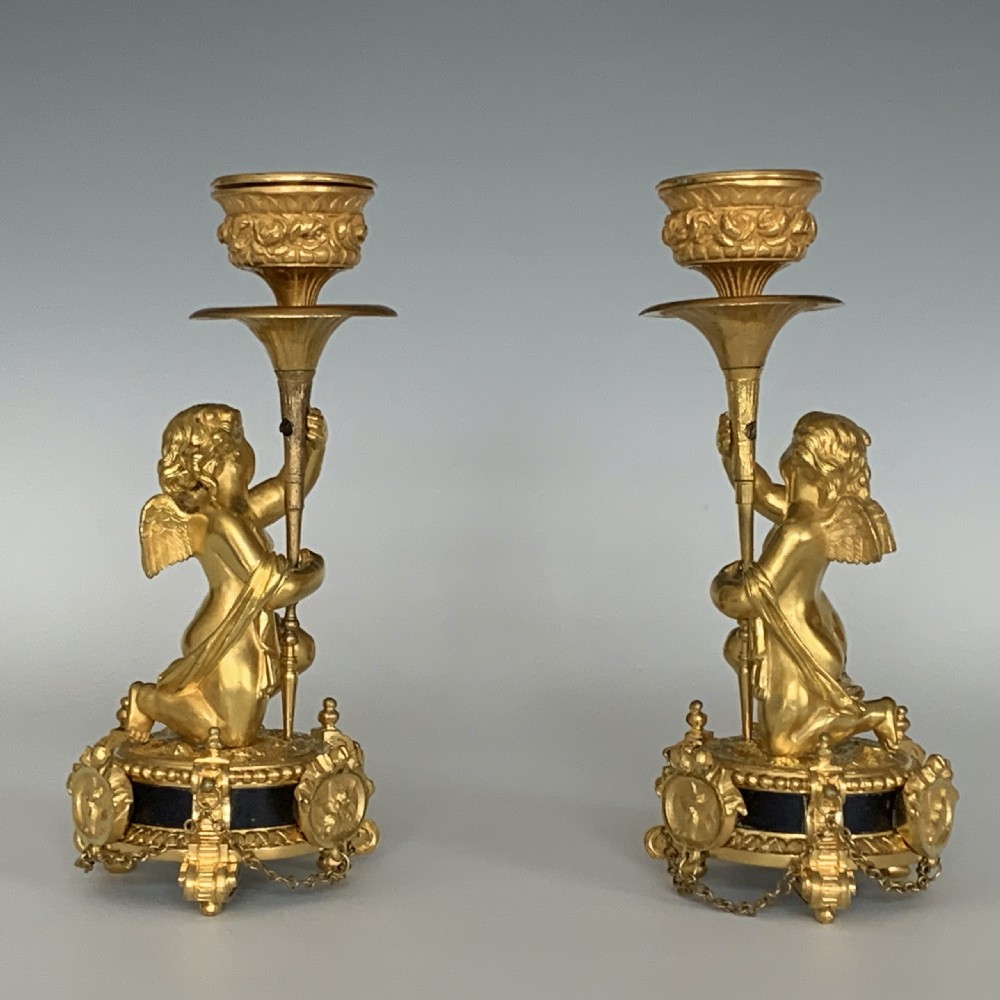 A Pair of Antique Victorian Ormolu Cherub Candlesticks View V