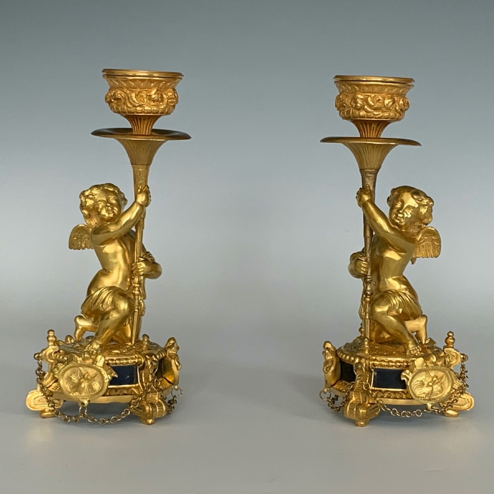 A Pair of Antique Victorian Ormolu Cherub Candlesticks View VI